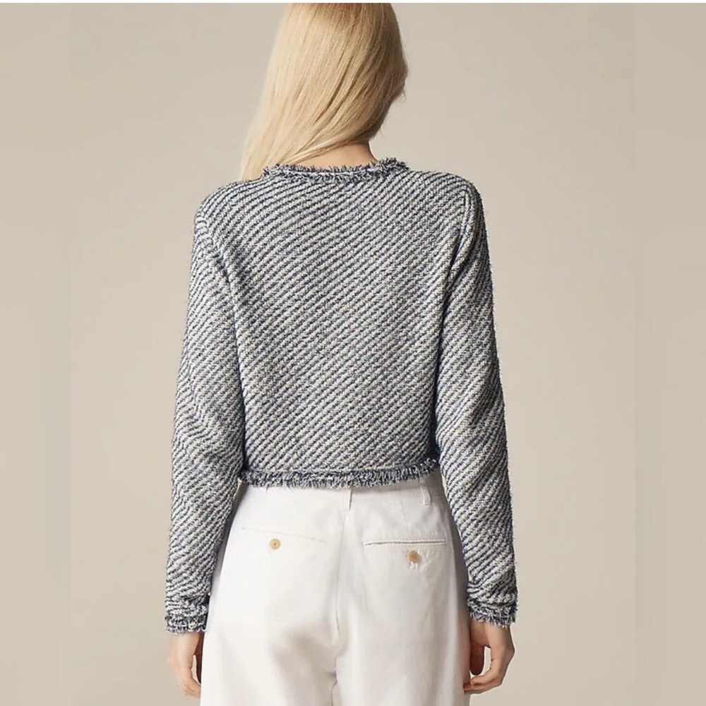 J.Crew Collection Textured Cotton Lady Jacket | NWT | M | Navy White | Fringe - Picture 2 of 15